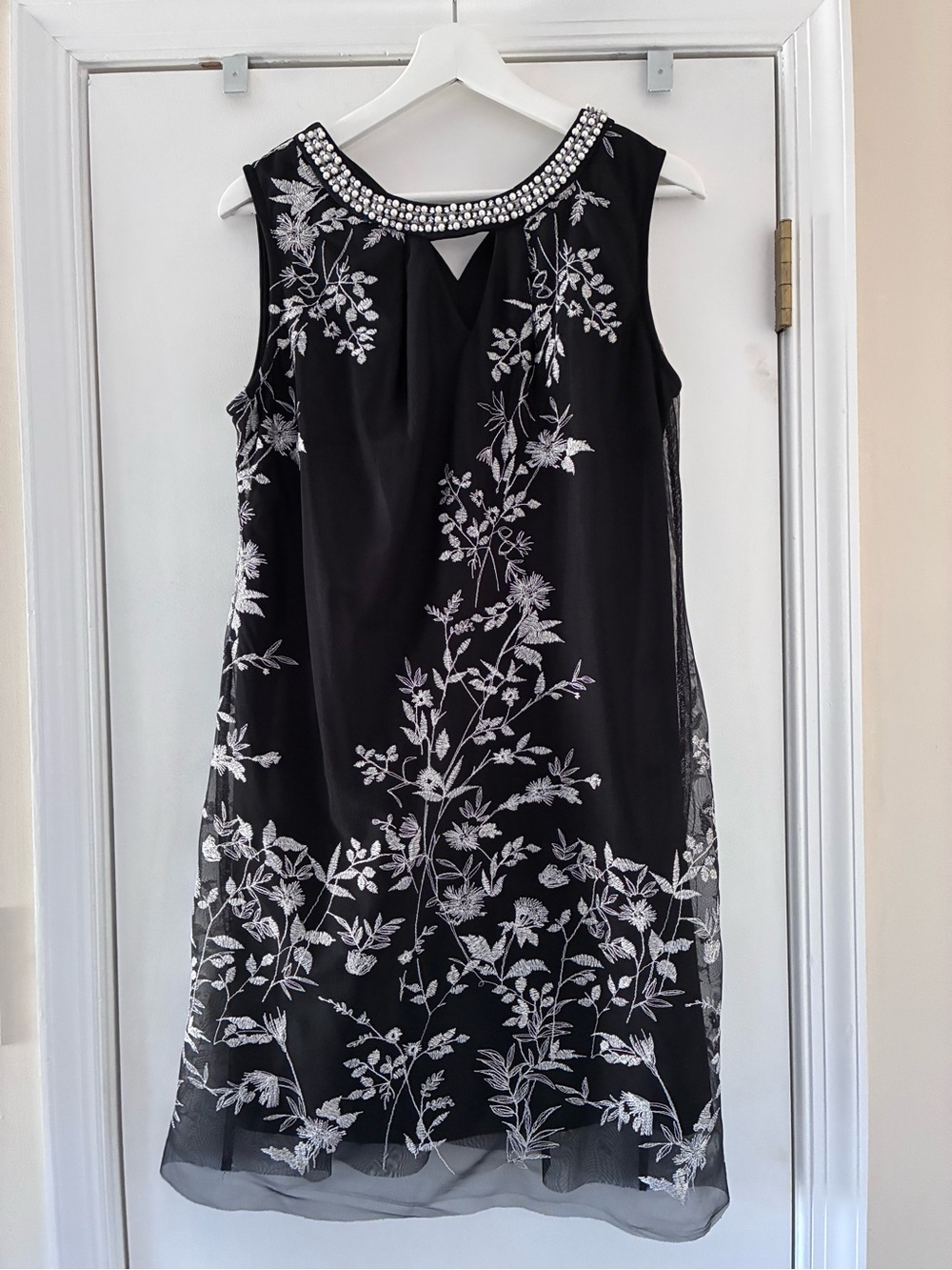 Black Embroidered Beaded Neckline Sleeveless Dress by Studio One